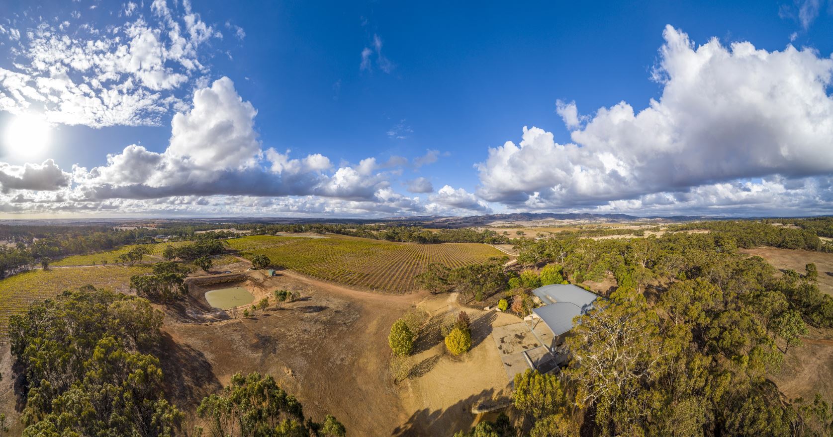 Aerial view of Monteperle Wines vineyard and grounds 
